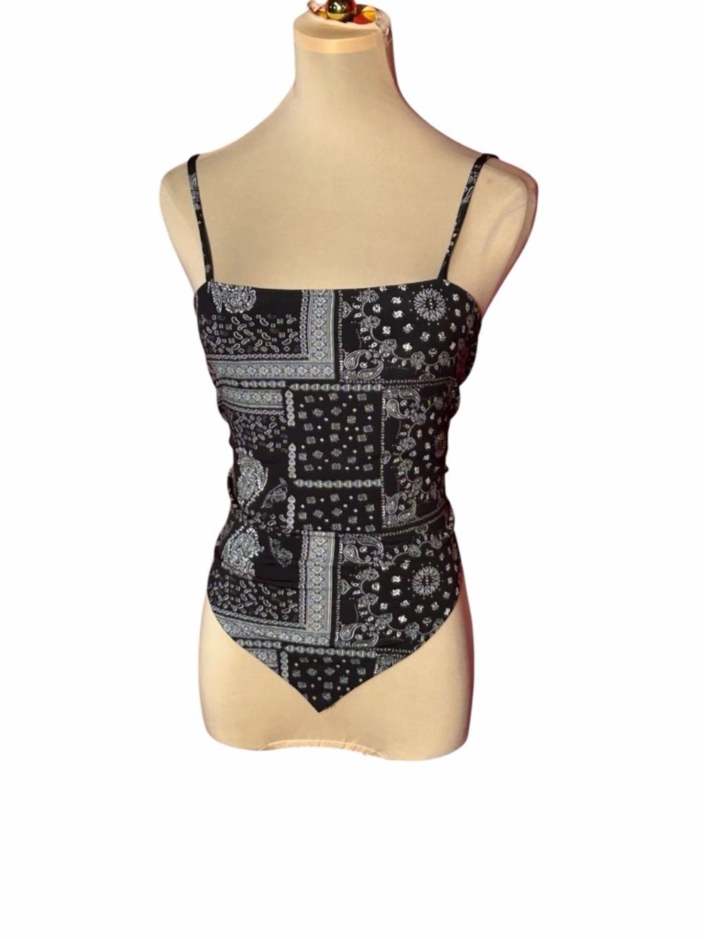 Andthewhy Black Bandana Print Bodysuit Size Medium Western Boho